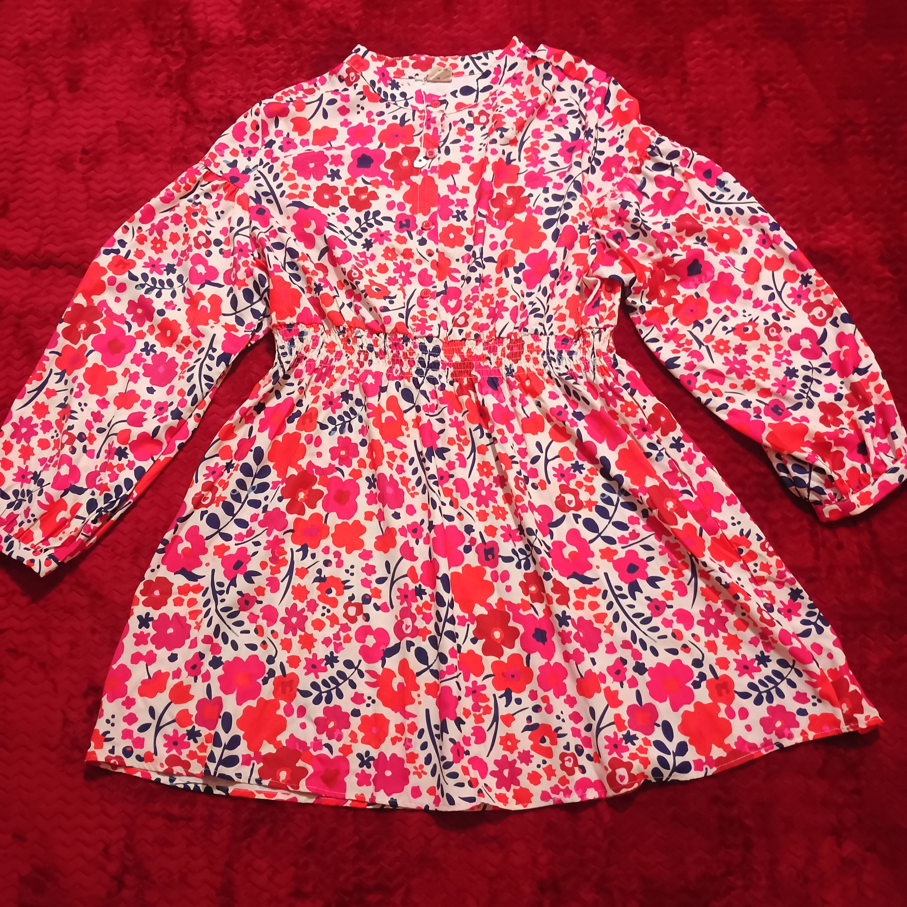 Southern Grace Red And Pink Bishop Sleeve Mini Sundress(New No Tag)